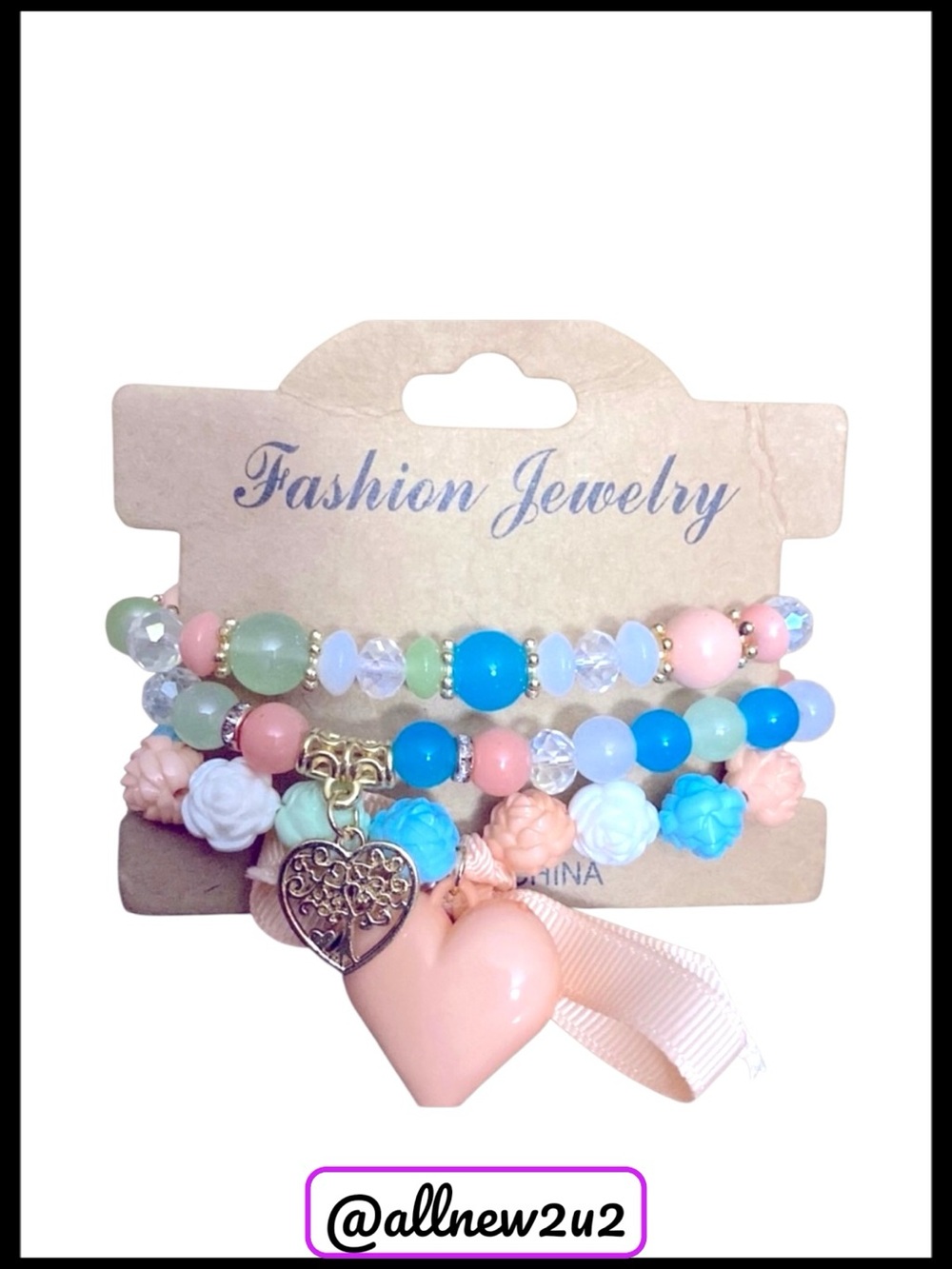 Heart Beaded Family Tree Bracelet in pretty Pastels